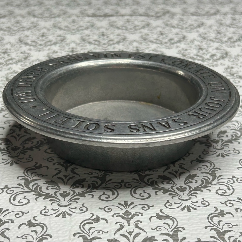 Vintage Wilton Armetale Wine Bottle Coaster with French Text - Picture 2 of 9
